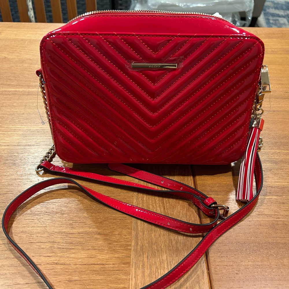 Aldo Cherry Red Chevron Crossbody Bag